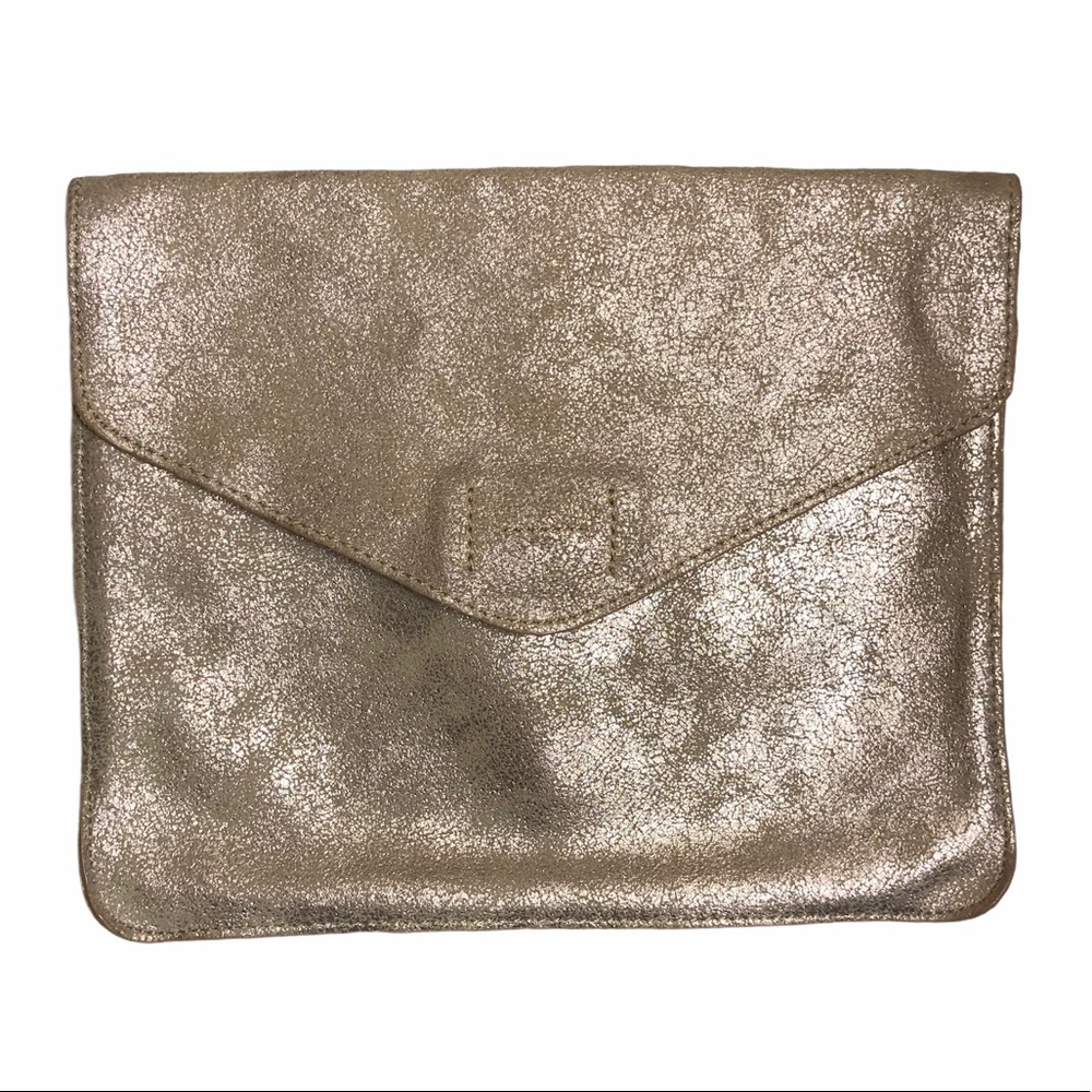 Gap Suede Clutch Pouch Gold Metallic Bag Tan